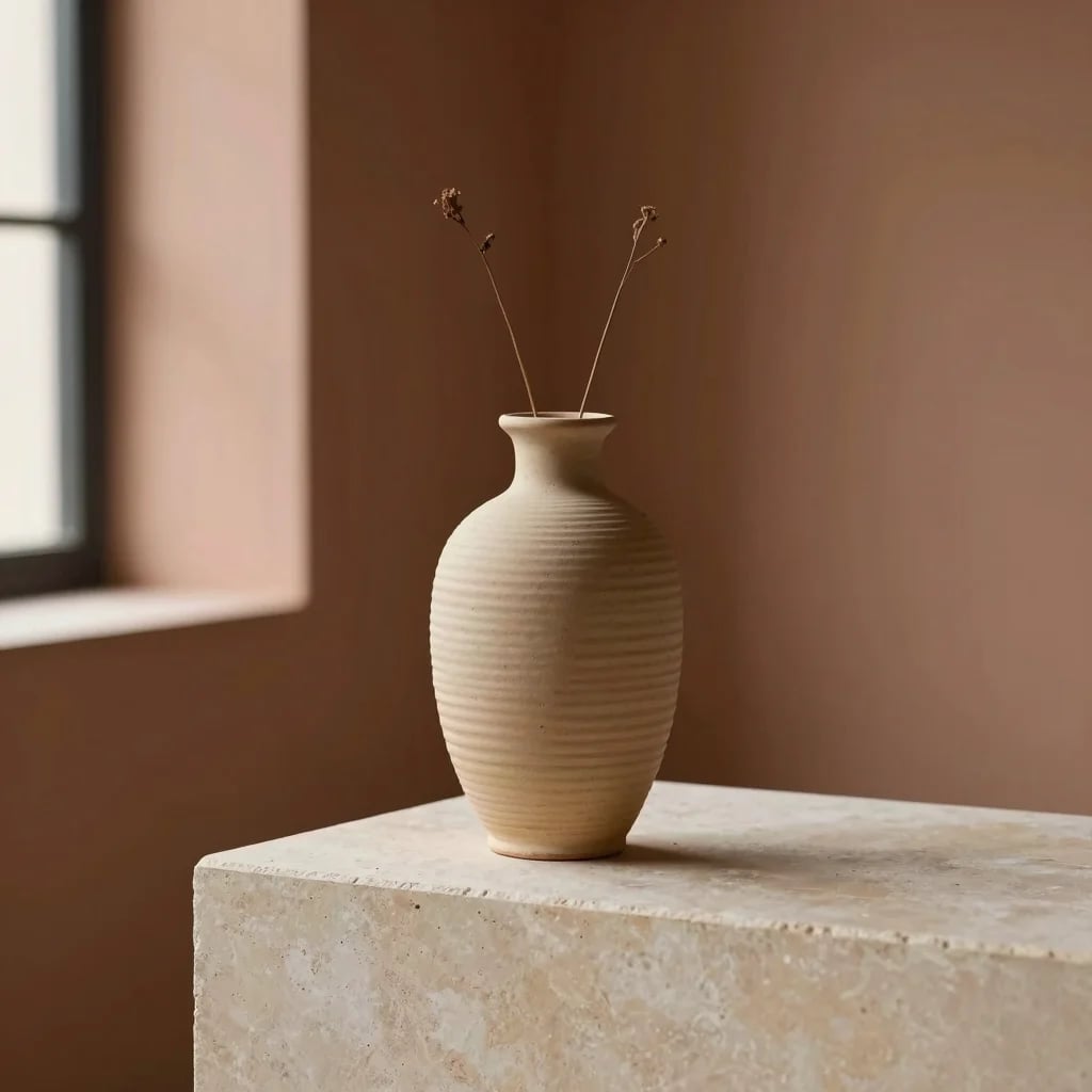 Clay Ribbed Vase